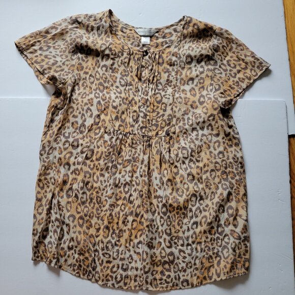 Leopard Print Christopher & Banks Womens Blouse Short Sleeve Small Lightweight S - Picture 3 of 8